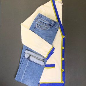 Banana Republic White Cardigan with Blue and Green